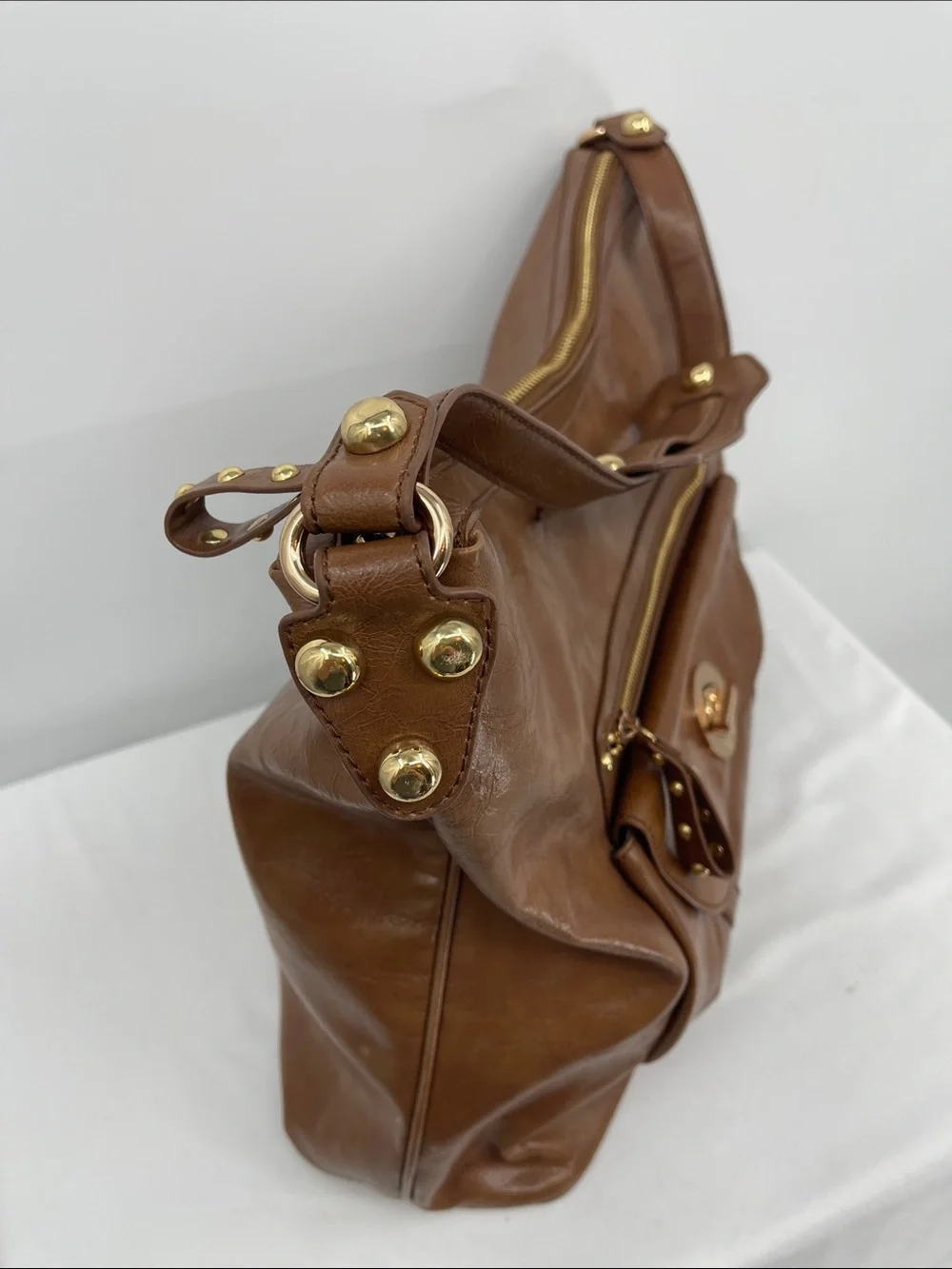 JESSICA SIMPSON  HOBO Tote/PURSE /Bag with Floral Lining - Tan GOLD DETAILS
